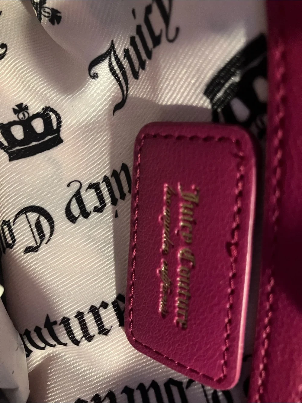 Juicy Couture Sweet Tea Party Hot Pink and White Tote with Pom Charm